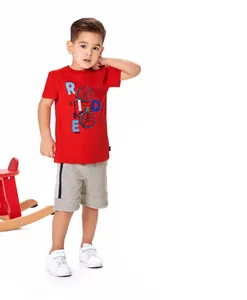 Boy's Cotton Woven Digital Print 2-Pieces Short T-Shirt Set