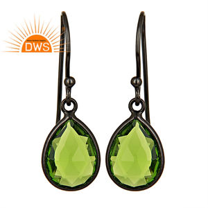 Glass <b>Peridot</b> Gemstone Dangle <b>Earrings</b> Black Rhodium Plated 925 Silver <b>Earrings</b> Jewelry Wholesale Classic Collection - Product Image 1