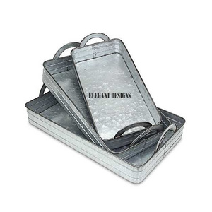 Rustic Vintage Galvanized Serving Tray Inexpensive Table Ware Iron Serving Platter Customized Shape Best Galvanized Serving Dish - Product Image 2
