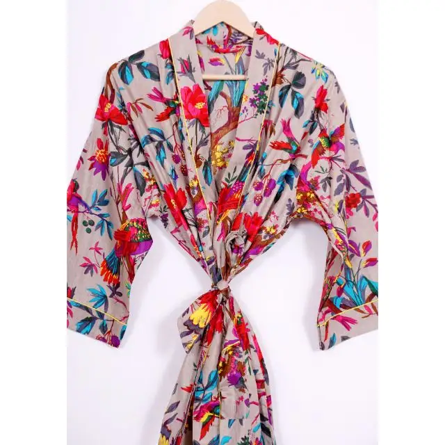 100% Cotton Bird Print Kimono Robes, Soft And Comfortable Bathrobes, Wrap Dress, House Coat Women's For Her New Year Gift