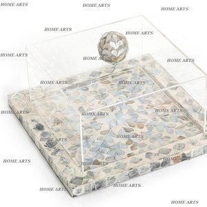 Bandeja para Servir Alimentos de Madera y Madera de Olivo con Tapa de Acrílico, Diseño Antiguo, Forma Cuadrada, Bandeja para Chocolates para Uso Doméstico - Product Image 4