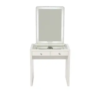 Beyaz ahşap yatak odası mobilyası kızlar 6 çekmeceli Vanity Dressers tuvalet masası makyaj ayna ve dışkı ile