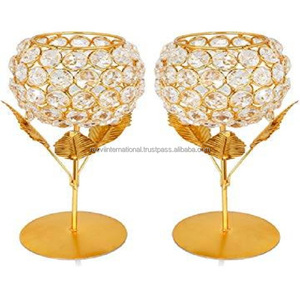 Gold Leaf Design Crystal Ball Aluminium Gold Plated Handmade Eco-Friendly Durable Candle Stand for Table <b>Top</b> Decoration <b>Easter</b> - Product Image 1