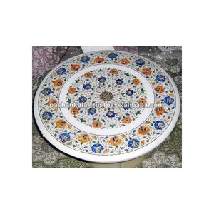 White Marble Inlaid Coffee <b>Table</b> Tops - Product Image 1