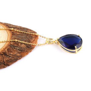 Collier pour filles, à facettes, en quartz, iolite, plaqué or, 15x20mm, chaîne perlée ajustable, bijoux, nouvelle collection 2020 - Product Image 4