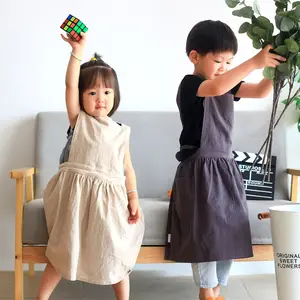Celemek Katun Linen Jepang Lucu Mewah Baru Kualitas Tinggi Putih Lukisan Celemek Dapur Anak-anak