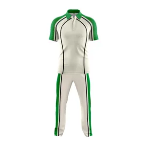Custom Sublimated Logo <b>Cricket</b> Uniform in Green and <b>White</b> Multiple Color Shirt and Trouser Options - Product Image 1