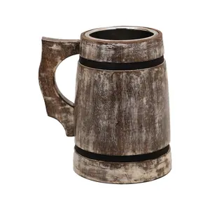 Desain kustom Mug bir kayu dan baja tahan karat cangkir minum perjalanan kopi produsen antik