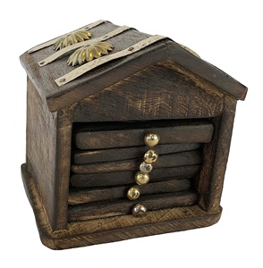 Posavasos de Madera Hechos a Mano con Forma de Cabaña - Juego de Regalo de 6 Piezas - Adorno Decorativo de Rajasthan - Product Image 3