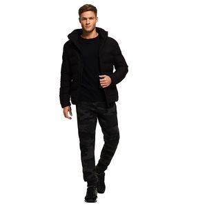Veste d'hiver décontractée à capuche grande taille pour hommes, tissu en polyester imprimé avec logo personnalisé noir, tricoté en coton délavé - Product Image 4