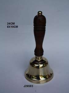 Clochette en laiton à manche en bois poli, 1 pièce, avec vernis miroir, cloche de noël en métal, à main - Product Image 2