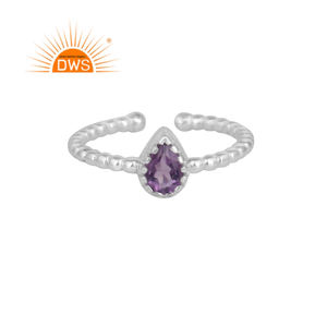 Anillo ajustable de Plata de Ley 925 y amatista Natural, joyería fina - Product Image 1