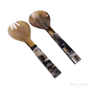 Ensemble de couverts de pays africain classique couverts en corne de boeuf naturelle en émail de haute qualité avec poignée en cuir jetable pour le dîner - Product Image 6