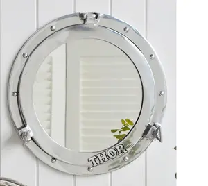 กระจกทรงกลมสำหรับเรือเดินสมุทร ขนาด 16 นิ้ว ชุบนิกเกิล หนักแน่น ทนทาน ใช้ตกแต่งบ้าน ห้องนอน หรือติดผนัง - Product Image 1