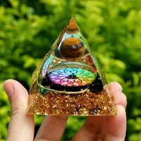 Cristales curativos, obsidiana negra con bola de ojo de tigre, orgonita pirámide Emf, generador de energía, pirámide de orgona, venta al por mayor
