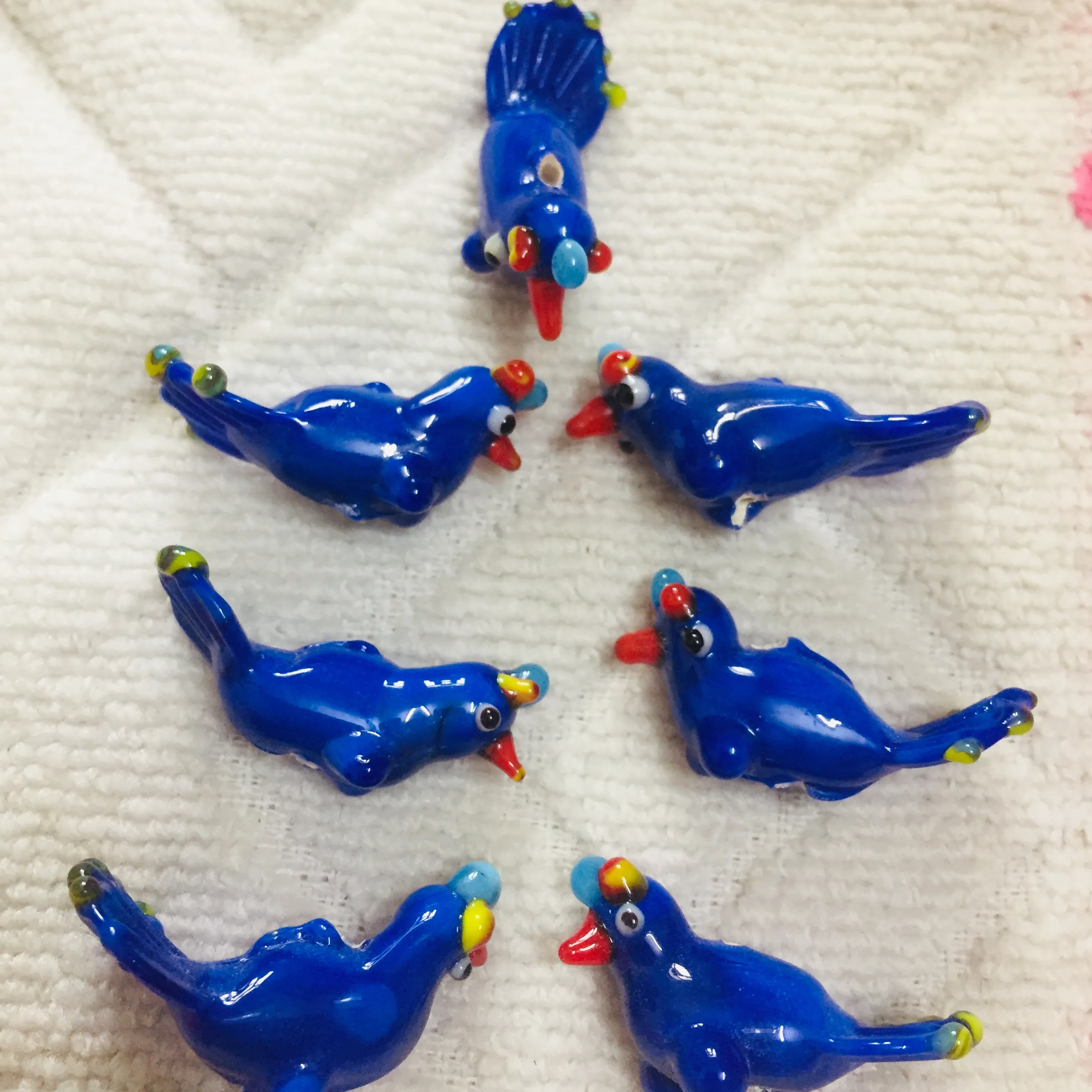 Pássaros azuis artesanais lâmpada vidro contas