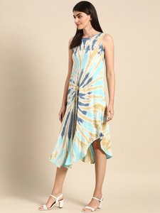 2025 fait à la main concepteur décontracté genou longueur Maxi robe pour dames porter 100% rayonne cravate teinture col rond Maxi pour les femmes - Product Image 6