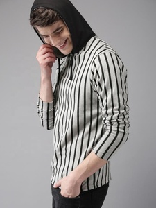 Everglow <b>Men's</b> New Style <b>Grey</b> and Black Striped Hooded <b>Sweatshirt</b> 100% Cotton Digital Printed for Winter - Product Image 5