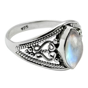 925 Sterling Silver Wholesale Gift For Girl Rainbow Moonstone Ring Handmade Marquise Bezel Set Gemstone Royal Design Silver Ring - Product Image 1