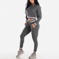 Ensemble de survêtement pour femme PIHA SPORTS, coupe ajustée, uni, 2 pièces, grande taille, 100% coton, ensemble de jogging sportif, sweat-shirt à manches longues