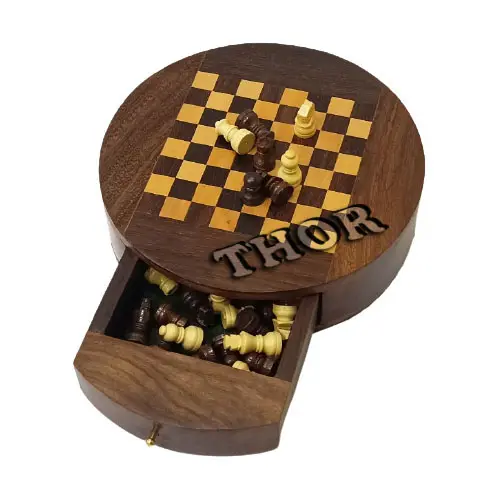 Wooden Magnetic Classic Wooden Chess Board and Staunton Style Round Design Wood Game Pieces - Board Game Set for