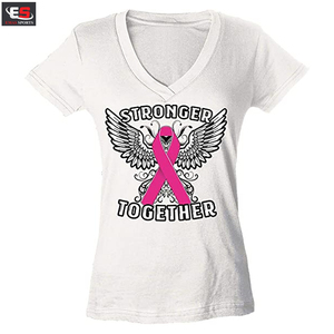 2020การออกแบบล่าสุดเต้านมมะเร็งริบบิ้นสีชมพูความตระหนักของผู้หญิงคอวีเสื้อยืด - Product Image 5