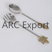 Set alat makan rumah desain terbaru alat makan baja tahan karat kualitas prima Set alat makan dengan logam kuningan menangani Set alat makan sendok garpu
