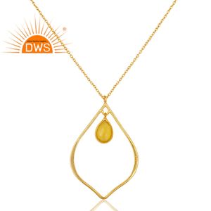 Pretty Yellow Chalcedony Necklace Jewelry Wholesale 18k Gold Plated 925 Silver Bezel Set Pendant Necklace - Product Image 2