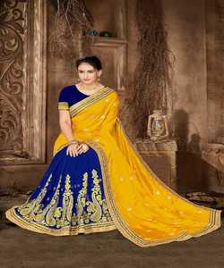 Vêtements de fête Designer brodé Net Soie Fleur Conception Indienne Dames Porter Orange Couleur Saree Avec Blouse Pièce Perle Travail Sari Ethnique - Product Image 1