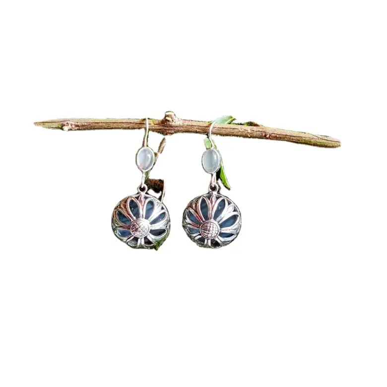 NY-ER064-Dangling kafes küpe ile değerli taş ve Abalone en iyi tasarım gümüş hediye kadınlar için