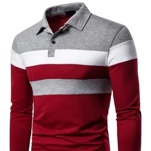 Hoge Kwaliteit Custom Groothandel Mannen Kleding Bulk Plain Lange Mouwen T-shirt Multi Kleur Rood Wit Streep Polo Shirts