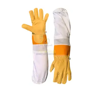 グレインレザーバックラバーと伸縮性のあるクローザー付きコットンカフで作られたレザー養蜂手袋