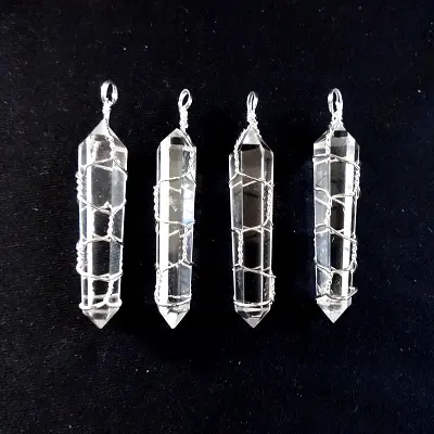 Clear Quartz Crystal Gemstone Double Point Pencil Crystal Wire Wrap healing Pendant for sale