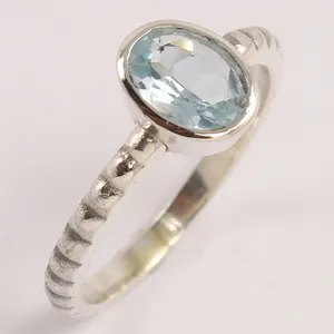 Blue Topaz Ring 925 Solid Sterling Silver Ring Oval Gemstone Handmade Silver Jewellery Dainty Wedding Jewellery Gift