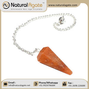 Vente en gros de chakra pendule guérison pierre de cristal Aventurine de pêche 6 facettes avec chaîne en argent pendules approvisionnement en vrac - Product Image 5