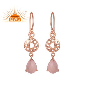 Boucles d'oreille en argent Rose plaqué or, fabrication de bijoux, belle pierre précieuse, calcédoine Rose, vente en gros - Product Image 1