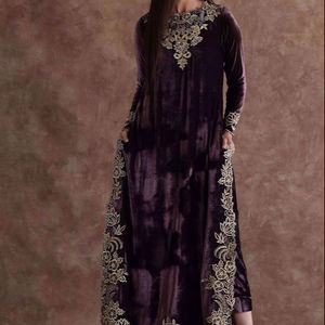 2021 nuevo elegante y elegante vestido de pantalón largo Kameez bordado decorado diamantes encaje lentejuelas Natural para fiestas bodas - Product Image 1