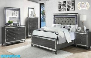 Juego de muebles de terciopelo estilo italiano para dormitorio, cama de tamaño Queen, lo último en mobiliario elegante - Product Image 2