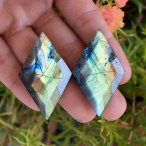 Boucles d'oreilles traceur GPS pour enfants, cabochons en labradorite et grenat, fournitures de fabrication de bijoux, labradorite naturelle multicolore pour hommes, 25-40mm - Product Image 5