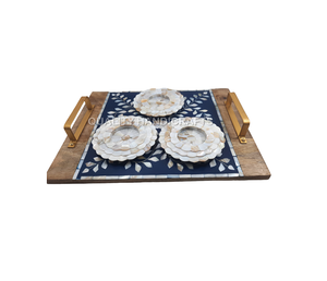 Juego de 3 Piezas de Artesanía de Diseño de Primera Calidad, Decoración para el Hogar, Bandeja de Madera con Incrustaciones, Posavasos, Bandejas de Servir con Incrustaciones de Nácar Árabe, Nuevo - Product Image 3