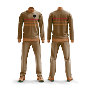 Ensemble de survêtements marron à sublimation pour hommes et femmes Design de pantalon de chemise personnalisable avec costumes de style à rayures avec logo - Product Image 1