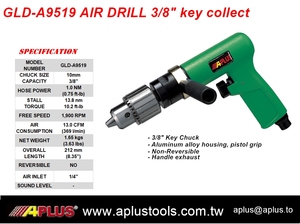 APLUS-Perceuse à Air GLD-A9519 avec Mandrin de 3/8 Pouces Poignée de Pistolet, Boîtier d'Échappement en Alliage d'Aluminium Non Réversible-Support OEM Personnalisé - Product Image 2
