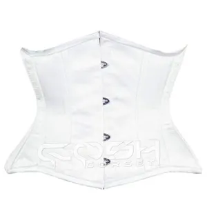 Underbust Steelboned 화이트 새틴 코르셋 익스트림 매력적인 허리 훈련 조정 가능한 바디 셰이퍼 피트니스웨어 코르셋 탑