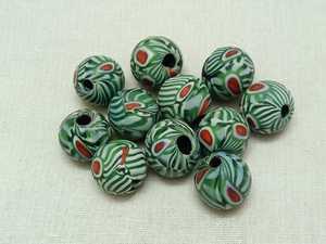 Custom Made African Trade <b>Glass</b> Beads in <b>Shades</b> of Green, Red and Black Suitable for Bead Designers in Size 10 mm - Product Image 3
