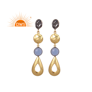 Boucles d'oreille en laiton plaqué or, bijou classique, offre spéciale, en verre, calcédoine bleue, pierre précieuse, fabrication de bijoux à la mode - Product Image 1