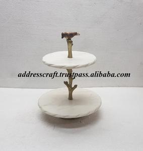 แท่นวางเค้กหินอ่อนพร้อมก้านเหล็กชุบทองอุปกรณ์ทำเค้กเซิฟเวอร์เค้กสำหรับงานปาร์ตี้งานแต่งงานโรงแรมและร้านอาหารที่ใช้ - Product Image 5