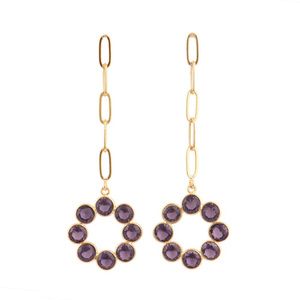 New Fashion 6mm Round Faceted Purple Amethyst Quartz 4x11 Oval Box Chain <b>Earring</b> 24k <b>Gold</b> Plated Customized Drop <b>Dangle</b> <b>Earring</b> - Product Image 1