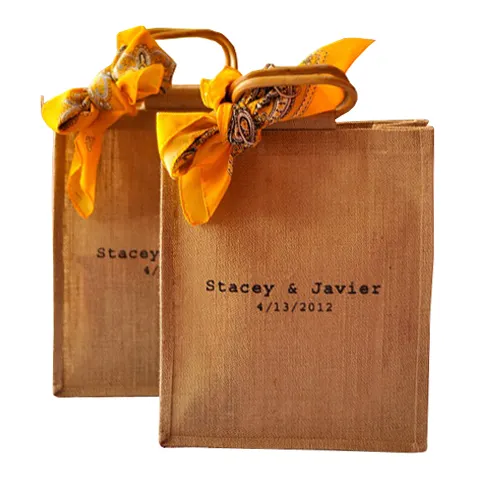 Wooden Oval Shape Cane Handle Jute Wedding Bag