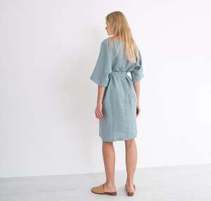 Ladies Latest Organic Linen Casual Kimono Sleeve Dress With Belt Boho Wholesale Boho Women Holiday Summer Days Midi Dress - Product Image 5