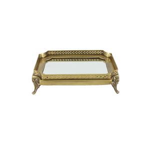 Wholesale Round <b>Storage</b> Luxury Metal and Glass Brass Antique Custom Metal Serving Decorative <b>Mirror</b> Tray - Product Image 3